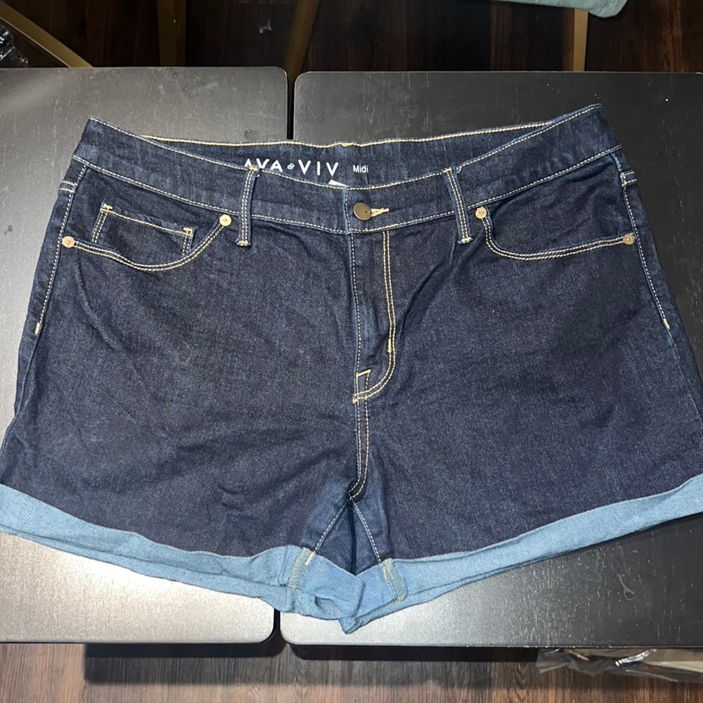Dark blue denim midi short
